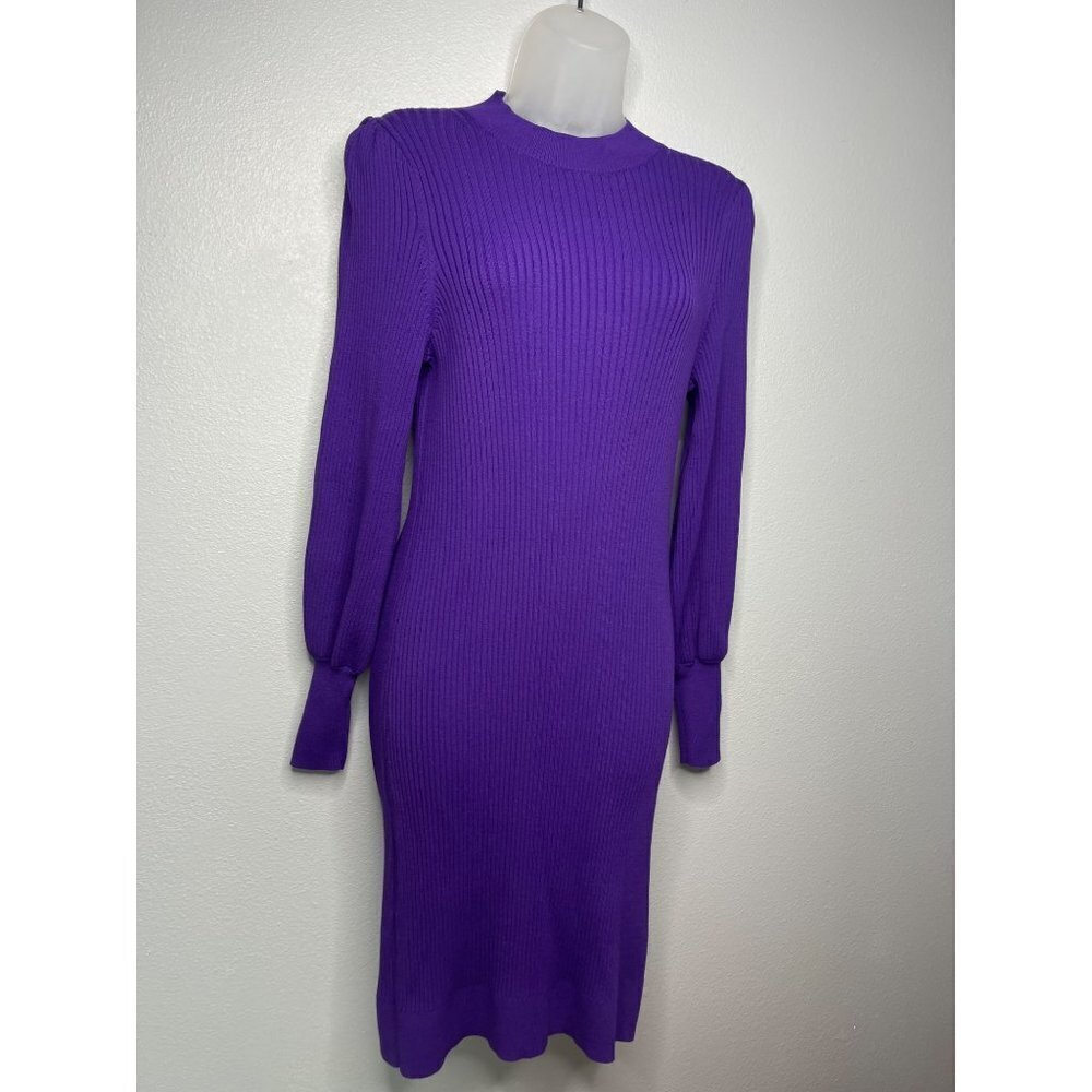 Banana Republic Ribbed Bodycon Long Sleeve Dress SZ XS Purple Stretch - Picture 6 of 12
